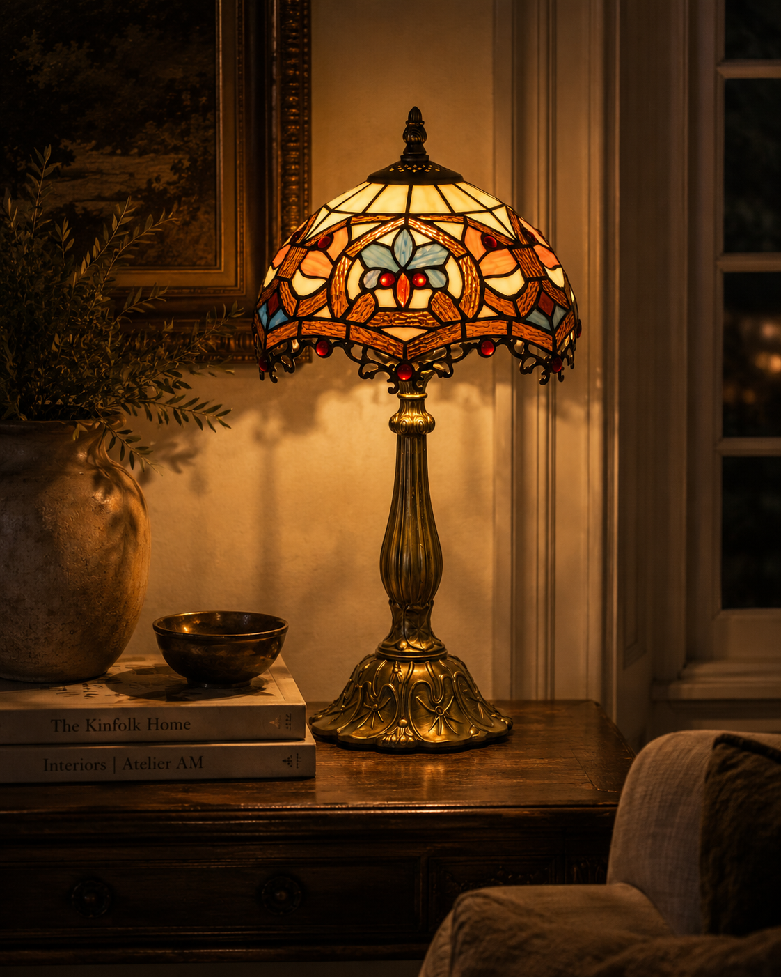 AURELIA STAINED GLASS TABLE LAMP – VINTAGE TIFFANY-STYLE LIGHT
