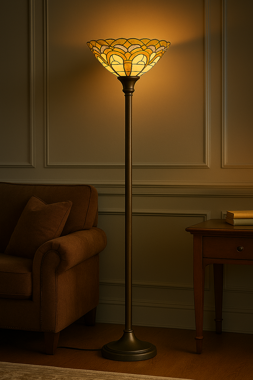 ART DECO TIFFANY STAINED GLASS FLOOR LAMP