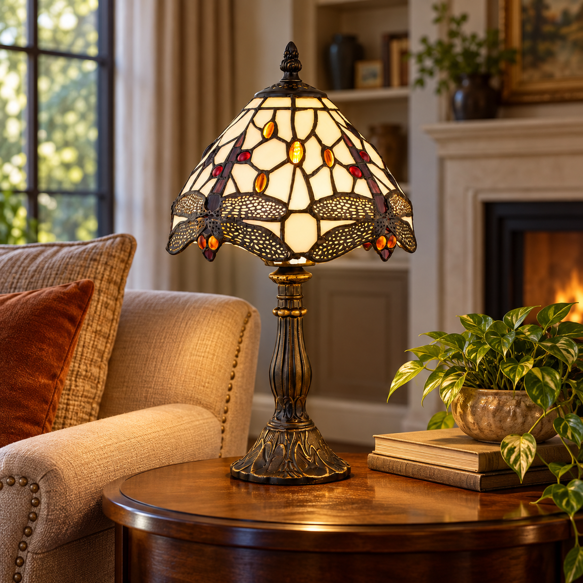 Tiffany Dragonfly Table Lamp Glass Antique Brass Bedside Light