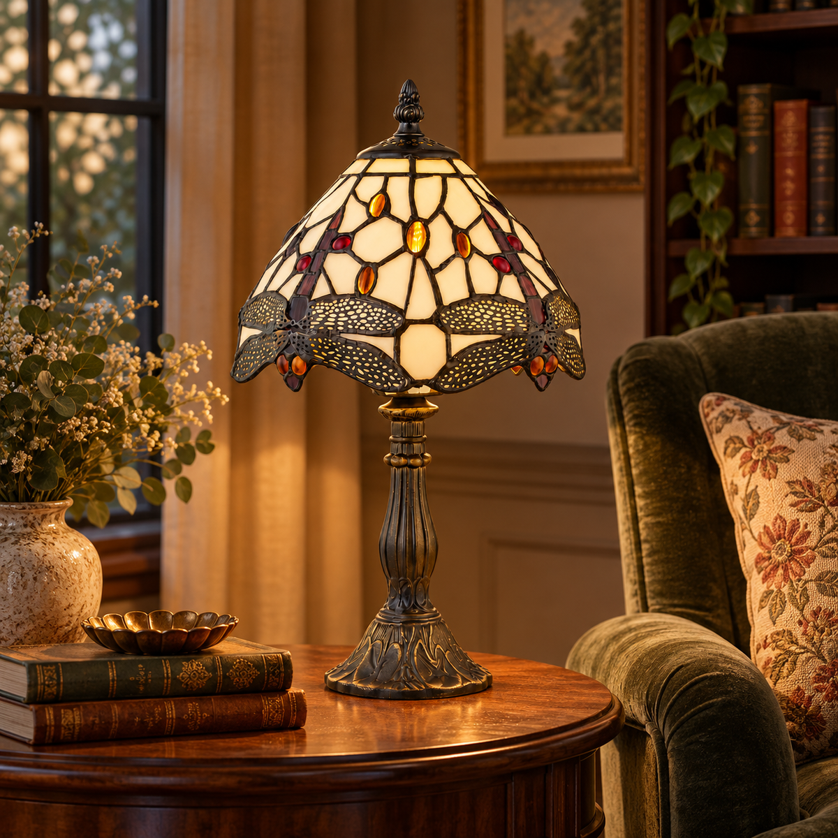 Tiffany Dragonfly Table Lamp Glass Antique Brass Bedside Light