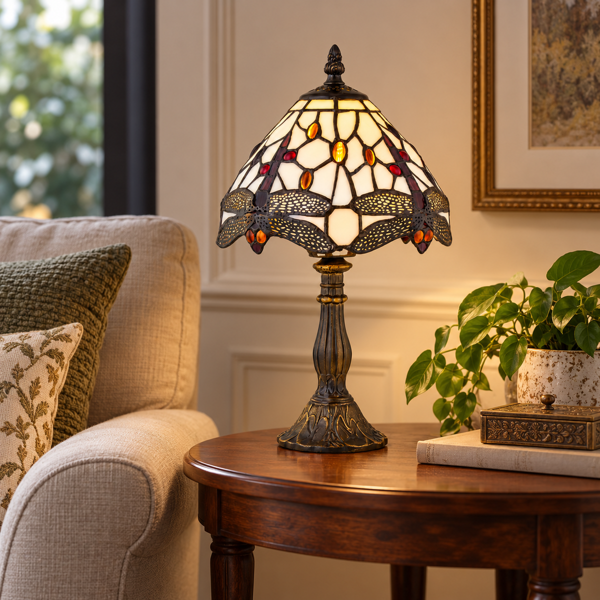 Tiffany Dragonfly Table Lamp Glass Antique Brass Bedside Light