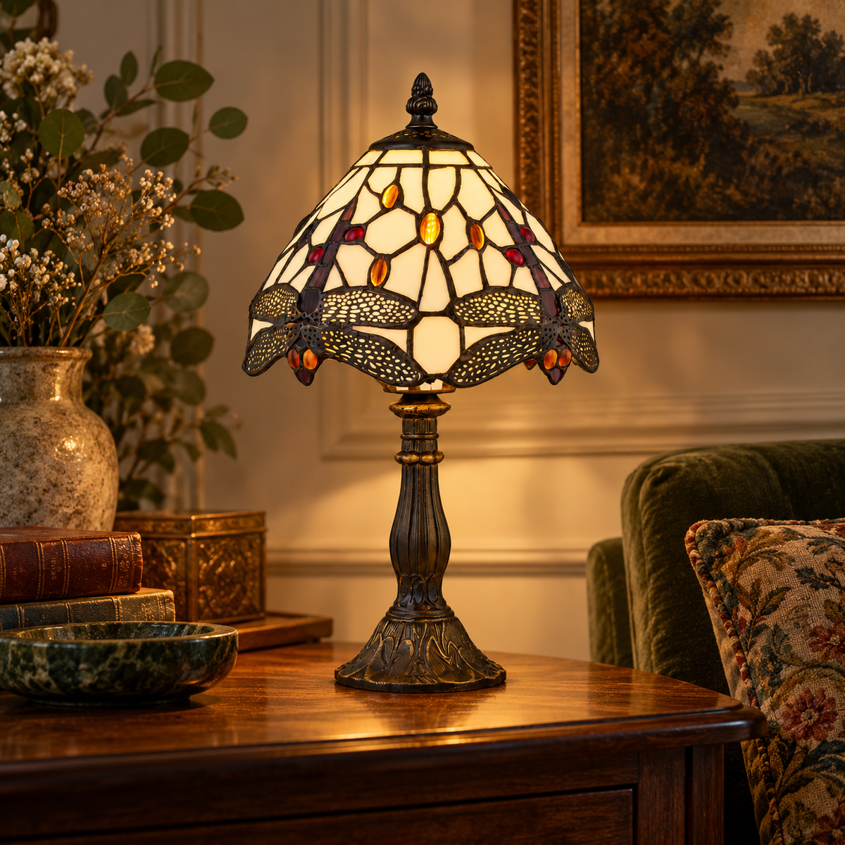 Tiffany Dragonfly Table Lamp Glass Antique Brass Bedside Light