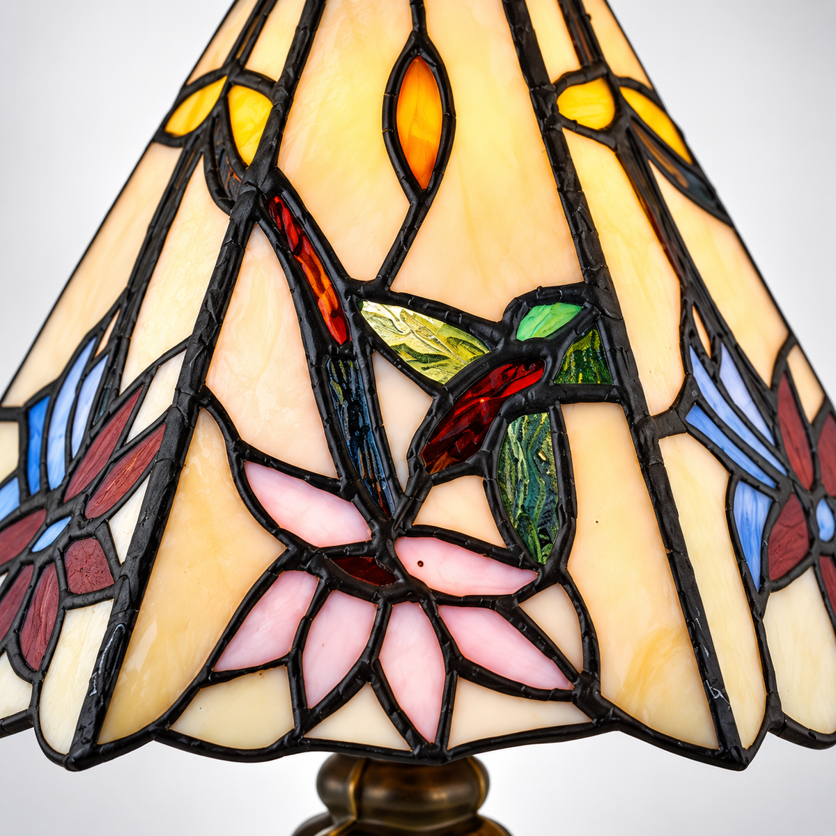 Tiffany Glass Table Lamp Antique Brass Vintage Bedside Light