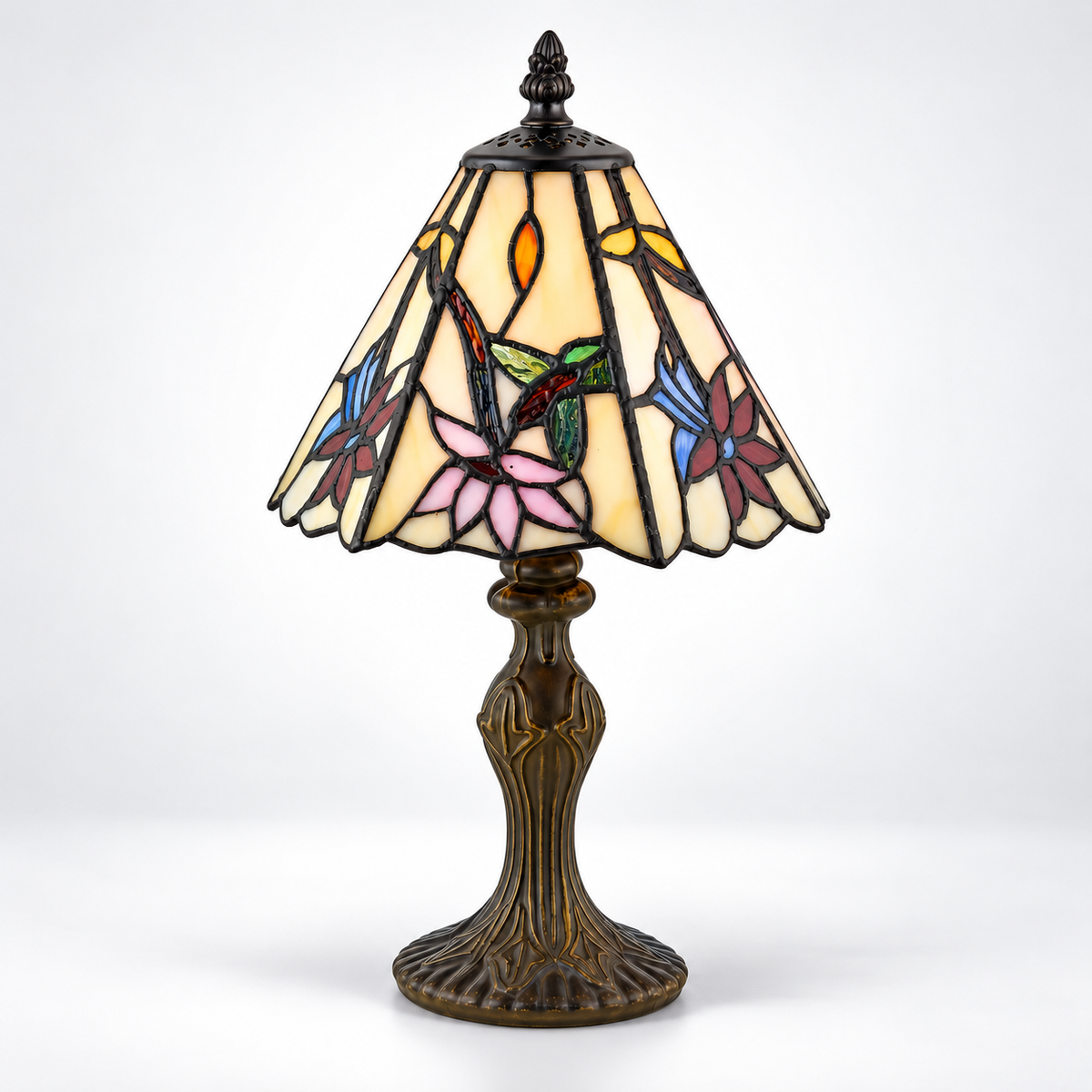 Tiffany Glass Table Lamp Antique Brass Vintage Bedside Light