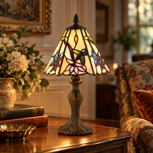 Tiffany Glass Table Lamp Antique Brass Vintage Bedside Light