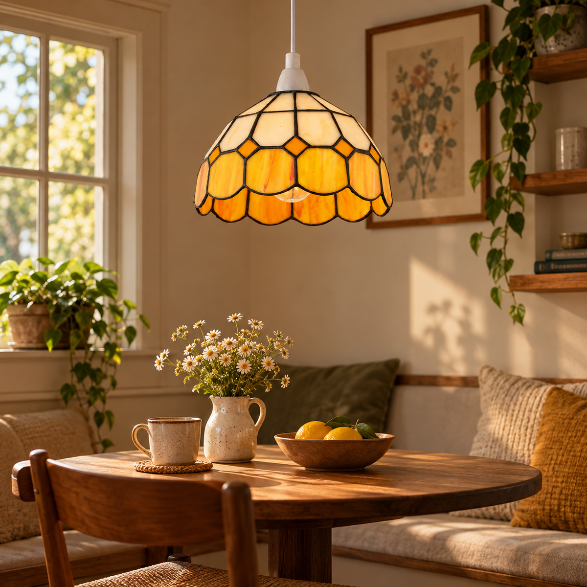 Tiffany Glass Ceiling Light Shade Amber Pendant