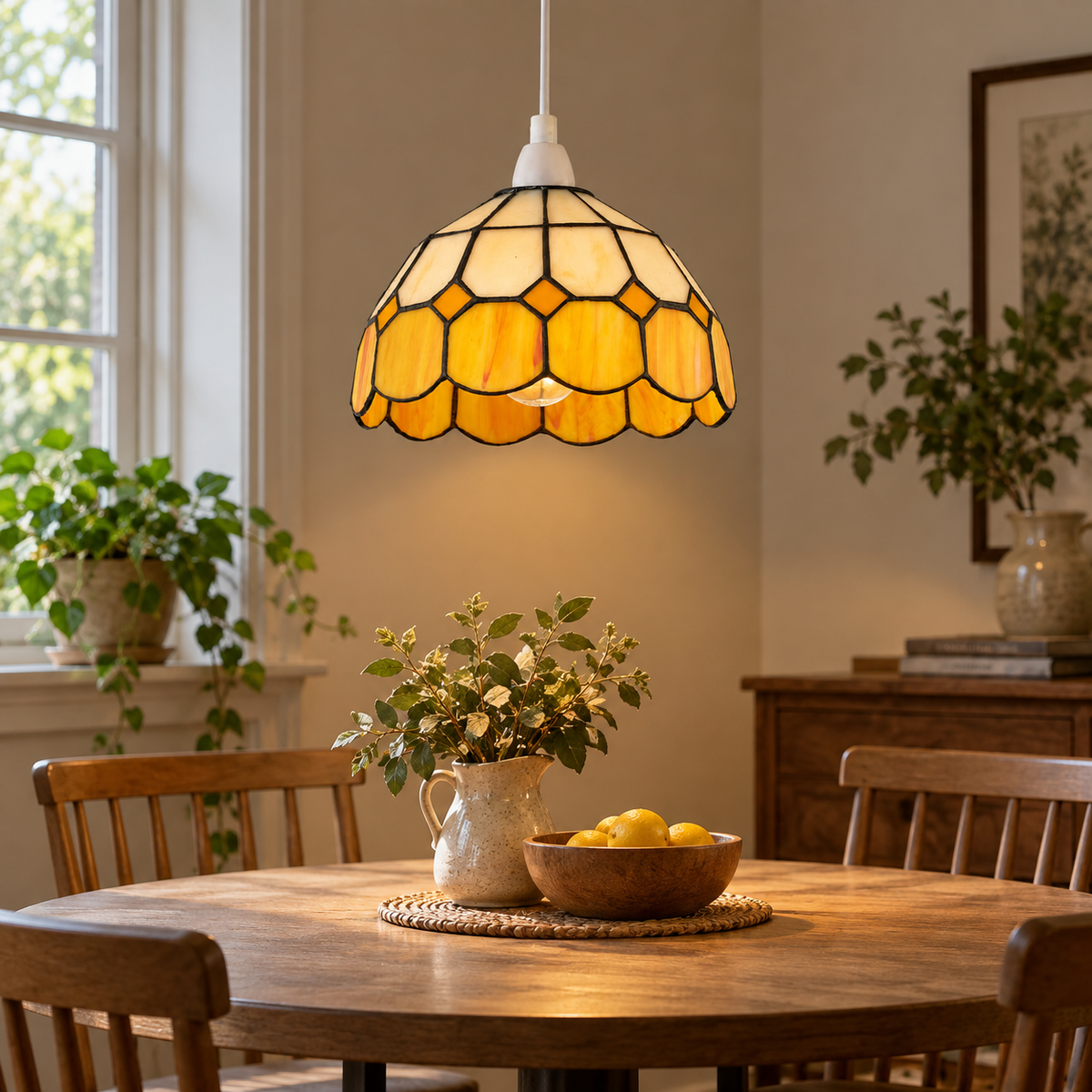 Tiffany Glass Ceiling Light Shade Amber Pendant