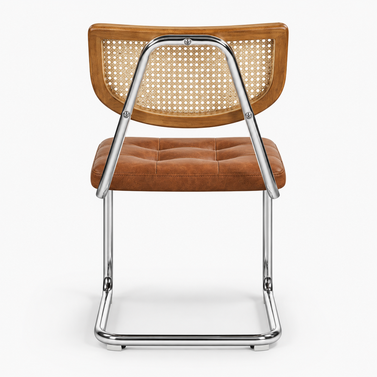 Set of 2 Mid-Century Rattan Dining Chairs | Black Upholstered Seat