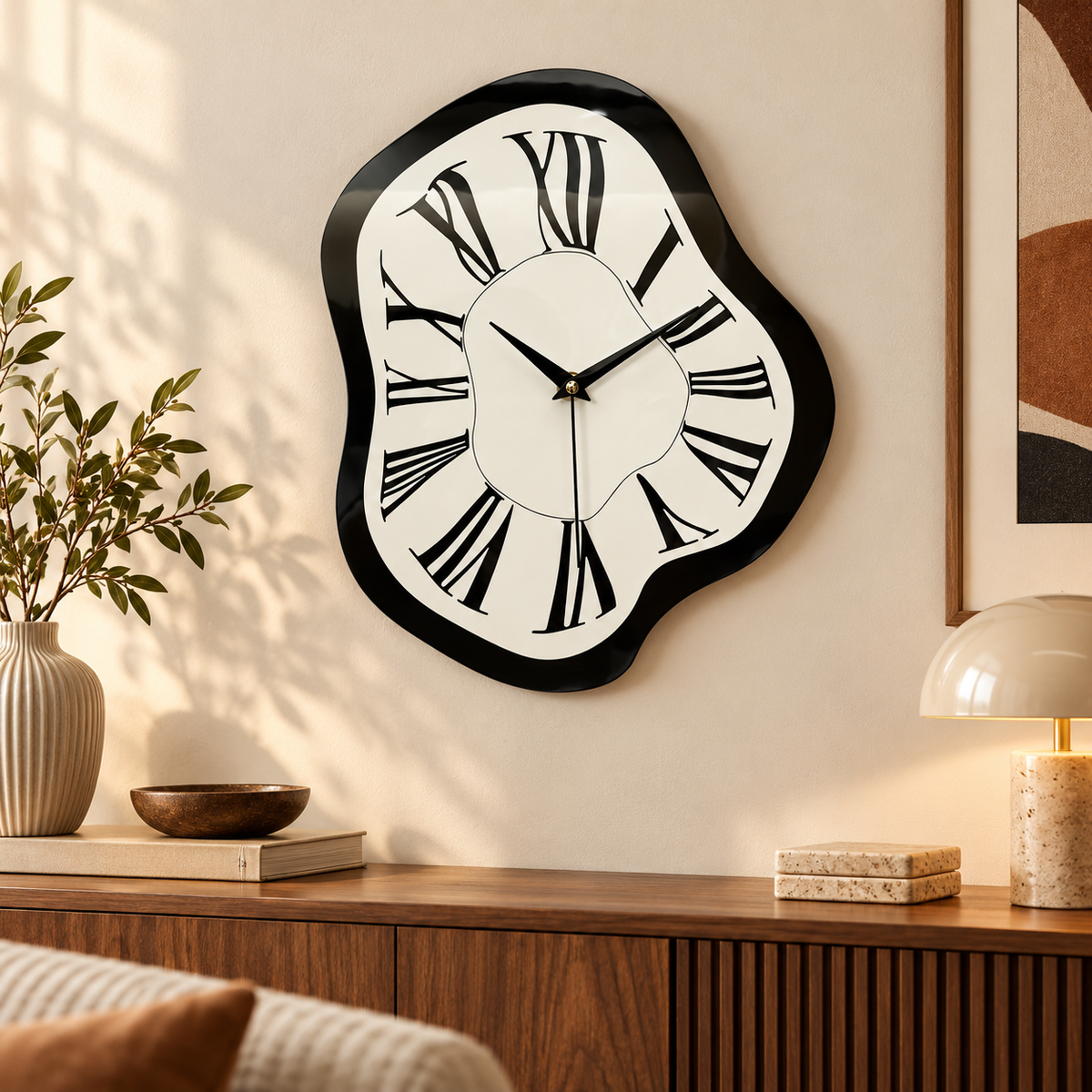 Modern Sculptural Wall Clock | Black & White Roman Numeral Clock