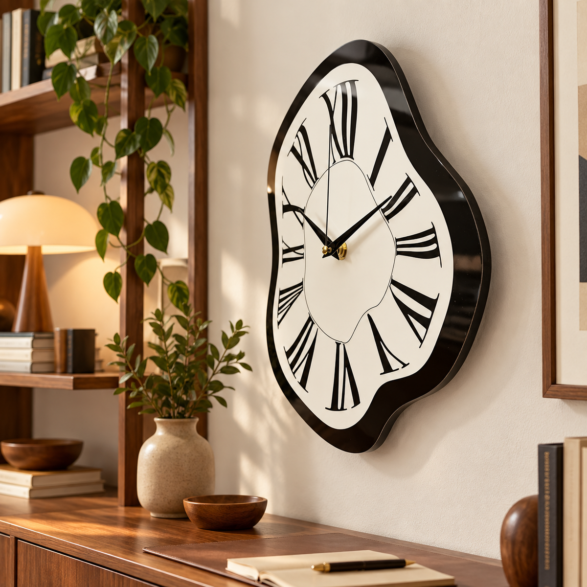 Modern Sculptural Wall Clock | Black & White Roman Numeral Clock