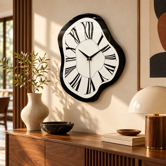 Modern Sculptural Wall Clock | Black & White Roman Numeral Clock